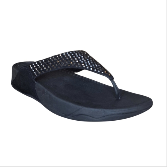 Fitflop Black Crystal Thongs Toe Post Sandals Beachy Casual  11 - Picture 1 of 8